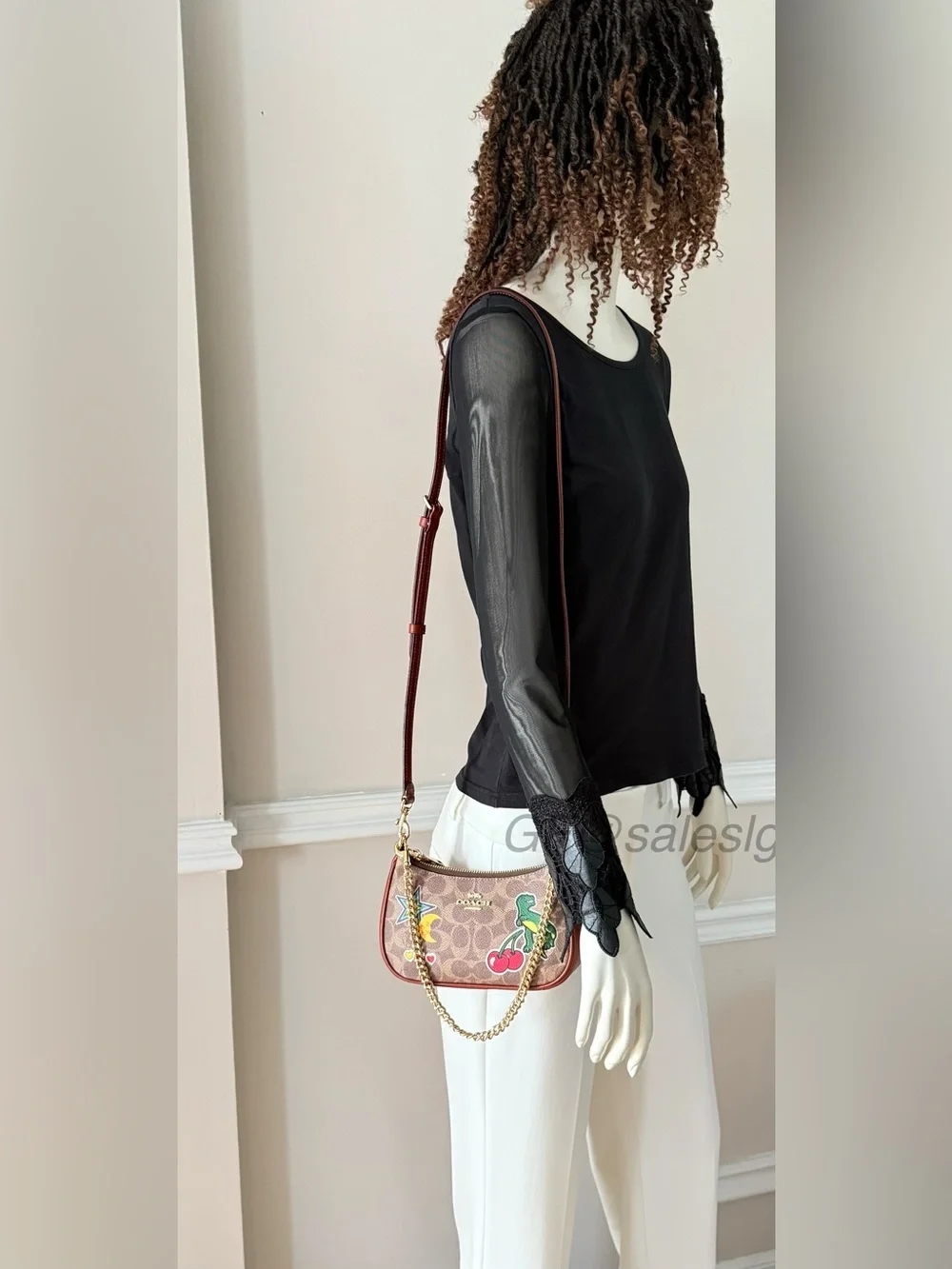 NWT Coach Teri Mini Shoulder & Crossbody Bag With Sticker Print  Tan CW32